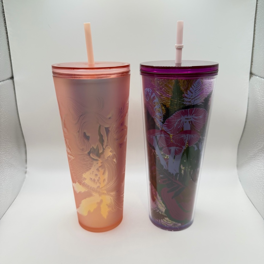 Lot of 2 Starbucks New Mushroom Copper Siren Mermaid Venti Cold Cup Tumblers